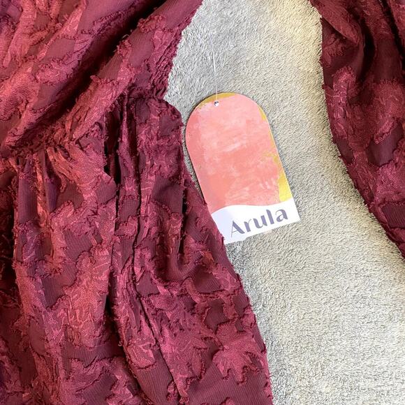 Arula Burgundy Lace Bishop Sleeve Top Women's XL NWT Boho Cottagecore Milkmaid - Picture 6 of 10